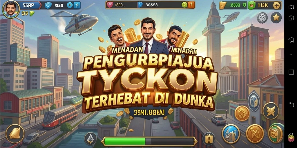 Tangkapan layar utama 55RP menampilkan aksi mengelola bisnis Tycoon.