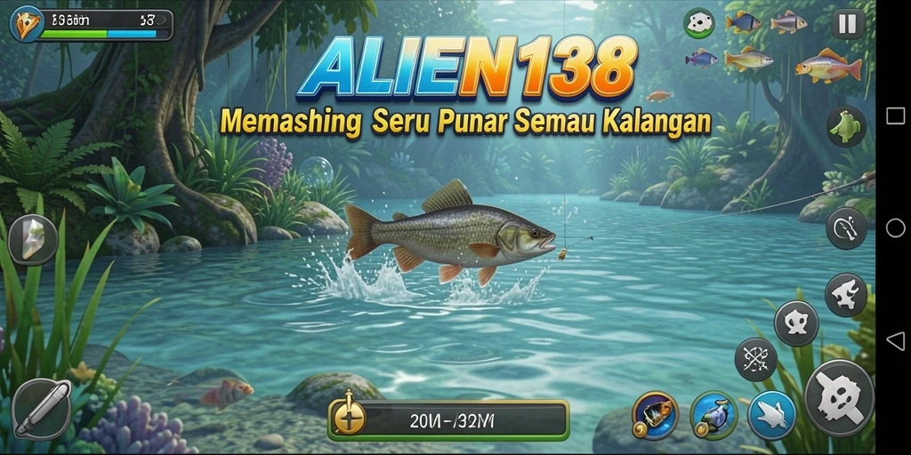 Cuplikan gameplay ALIEN138 menunjukkan momen menegangkan saat menangkap ikan.
