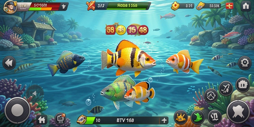 Gameplay BTV168 yang seru dalam menembak ikan.